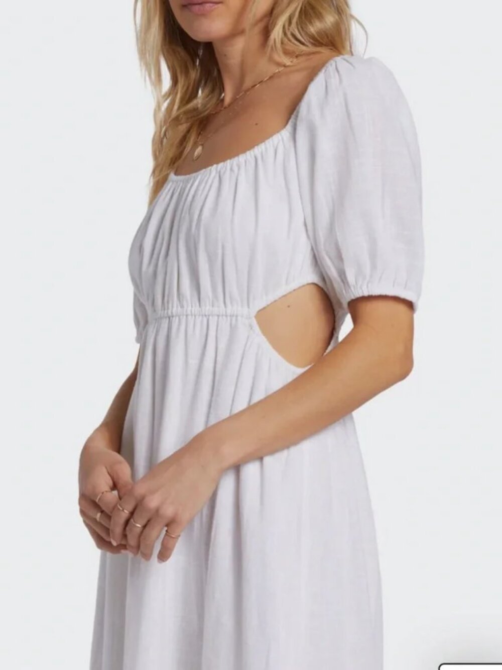 BILLABONG Cotton Gauze On The Coast Cut Out Maxi Dress, Medium, Salt Crystal